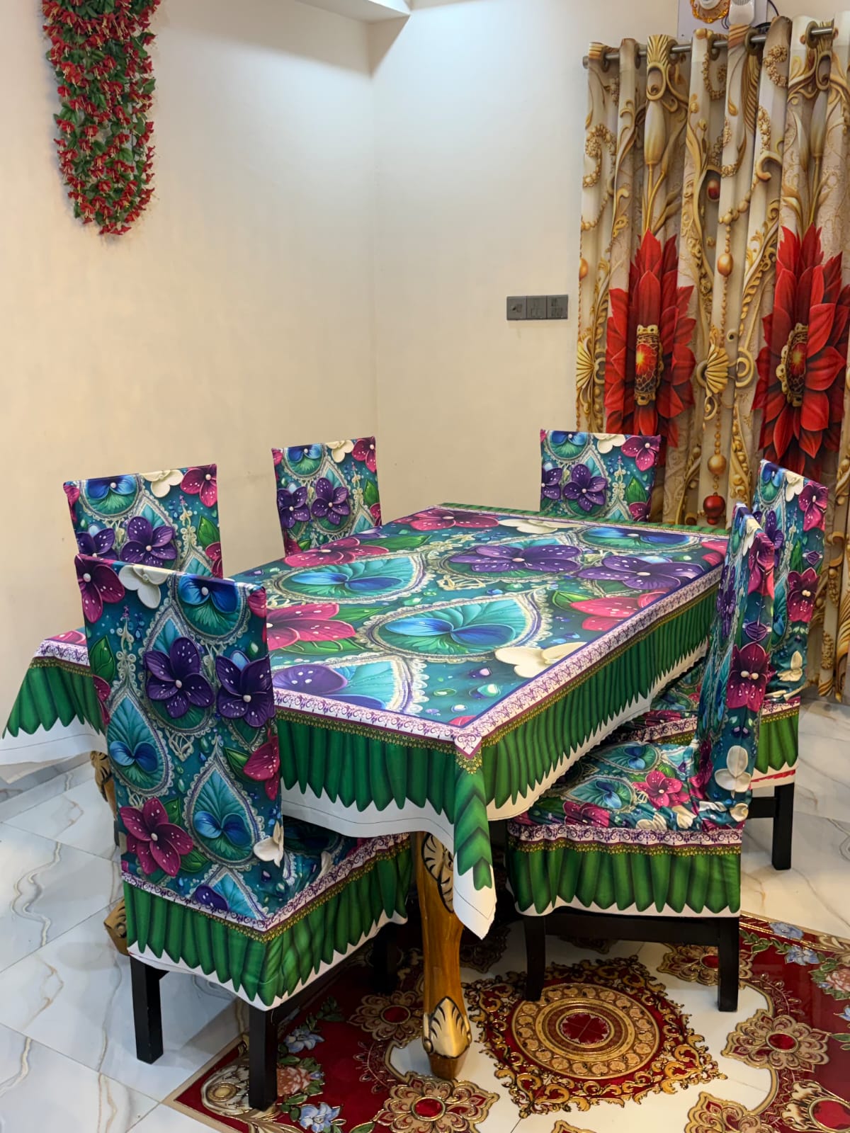 3D Waterproof Premium Dining Table Set ( কুচি চেয়ার কভার ) Code: D83